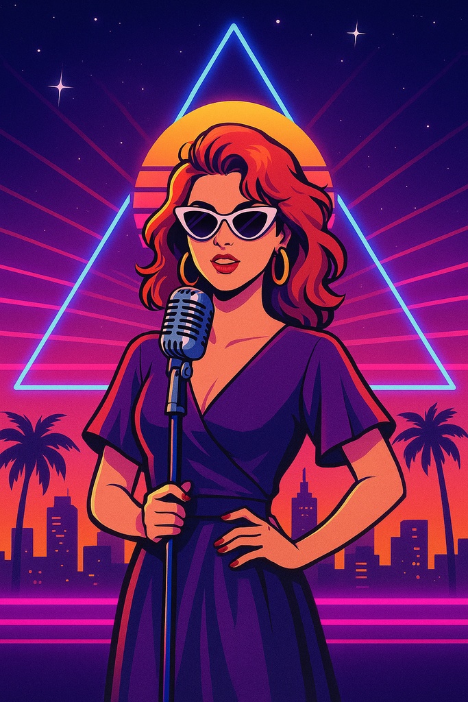 シティポップ&レトロ都市ネオン素材セット|80sアート・人物&風景PNG