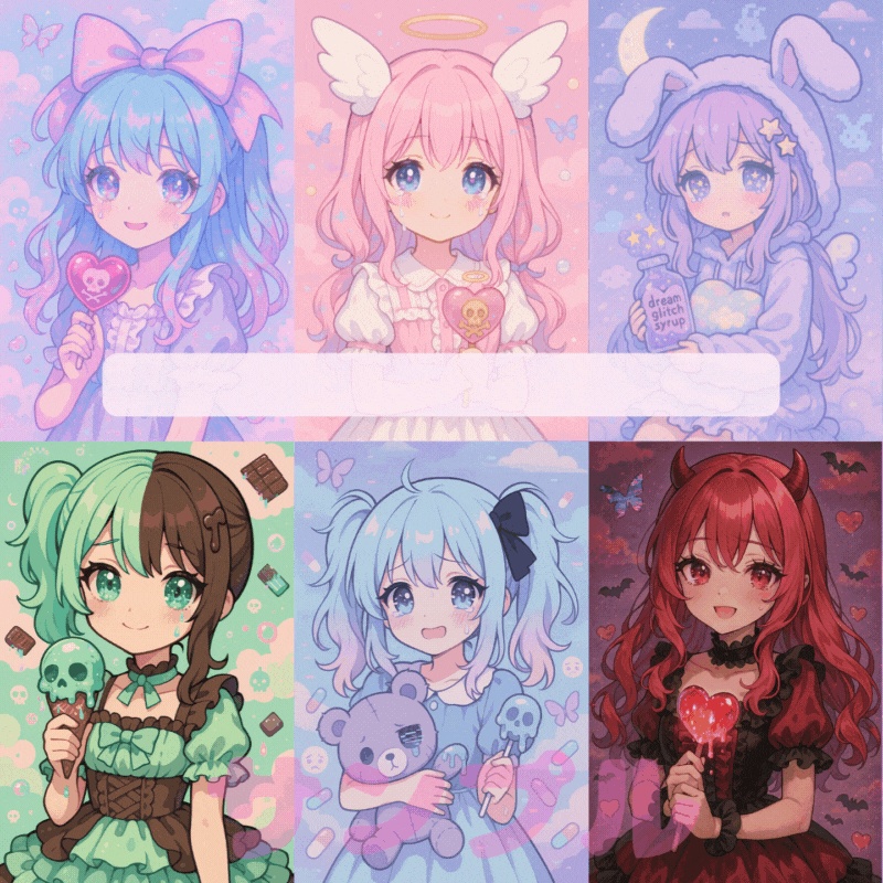【夢かわ闇ポップ壁紙セット】YamiPop Pastel Collection｜ガーリー推し色5枚パック（AI生成・高解像度PNG）