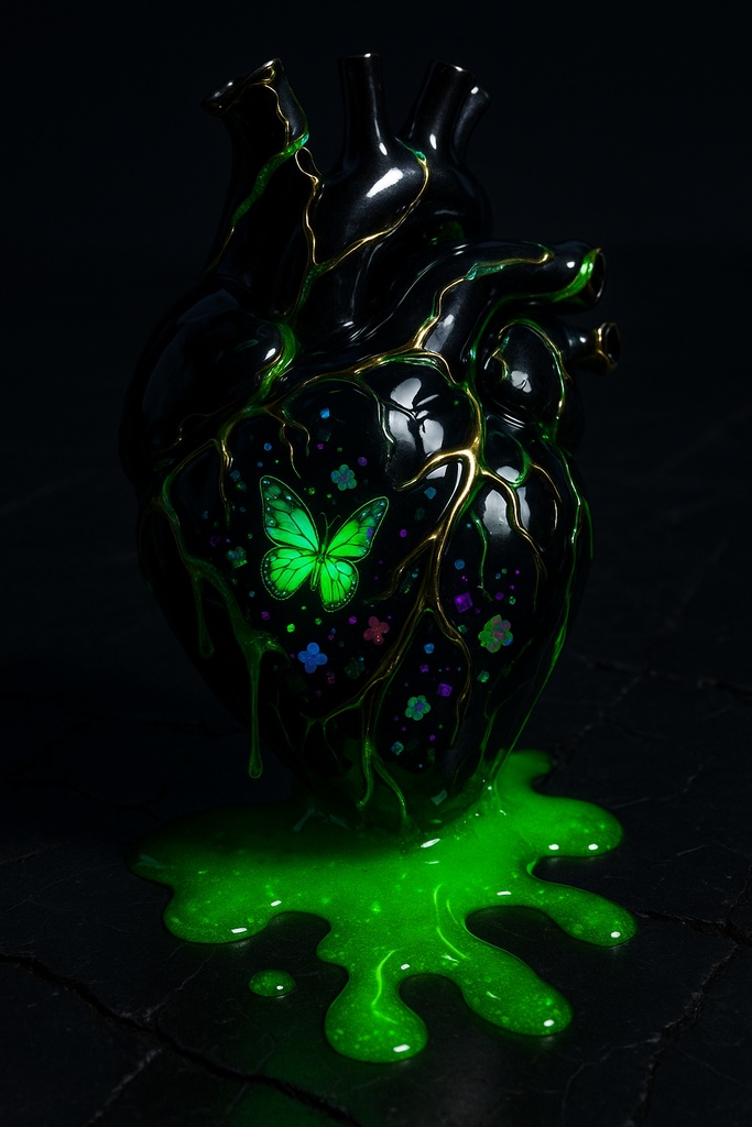 ネオン蝶とガラス細工の幻想アイテム30点壁紙セット – 闇ポップ毒菓子の遺産