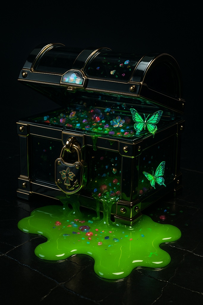 ネオン蝶とガラス細工の幻想アイテム30点壁紙セット – 闇ポップ毒菓子の遺産