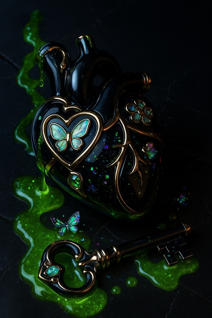 ネオン蝶とガラス細工の幻想アイテム30点壁紙セット – 闇ポップ毒菓子の遺産