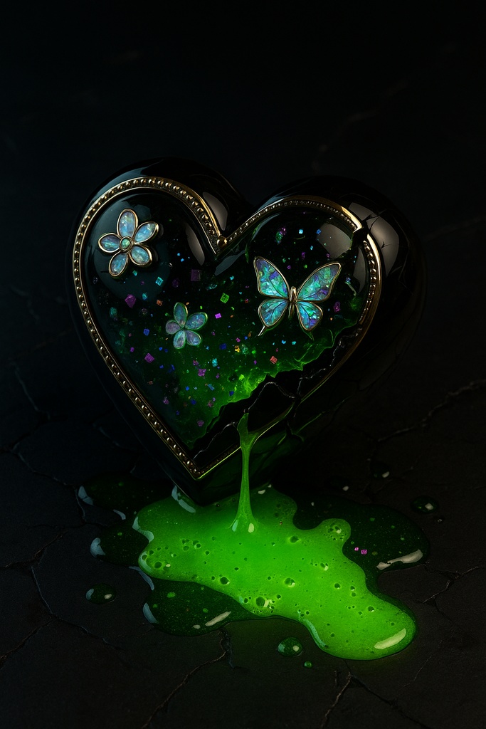 ネオン蝶とガラス細工の幻想アイテム30点壁紙セット – 闇ポップ毒菓子の遺産