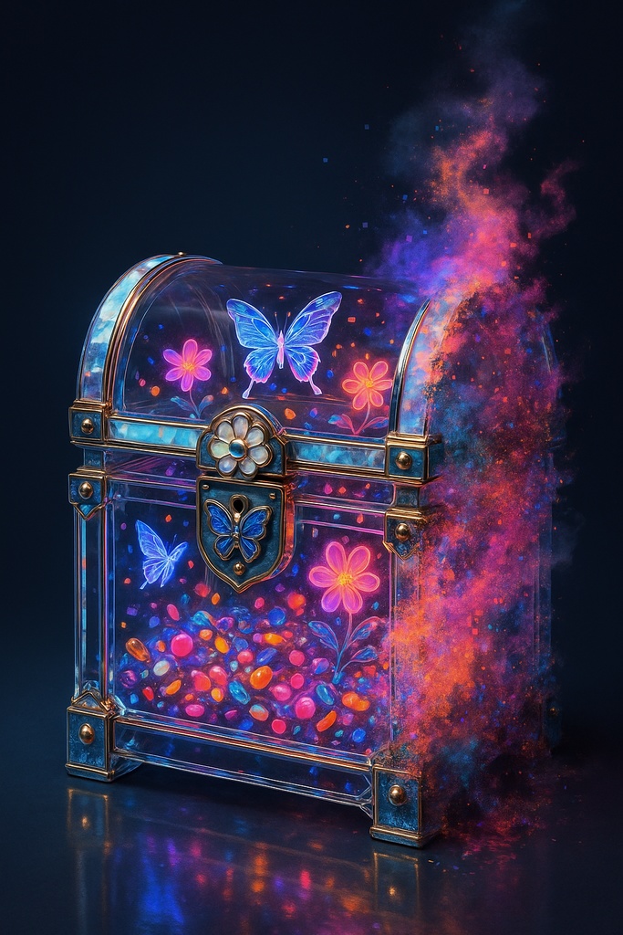 ネオン蝶とガラス細工の幻想アイテム30点壁紙セット – 闇ポップ毒菓子の遺産