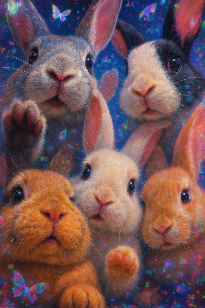 グリッチファンタジーアニマル — 夢見る猫&ウサギ&動物アップ壁紙セット(全6枚)