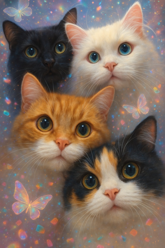 グリッチファンタジーアニマル — 夢見る猫&ウサギ&動物アップ壁紙セット(全6枚)