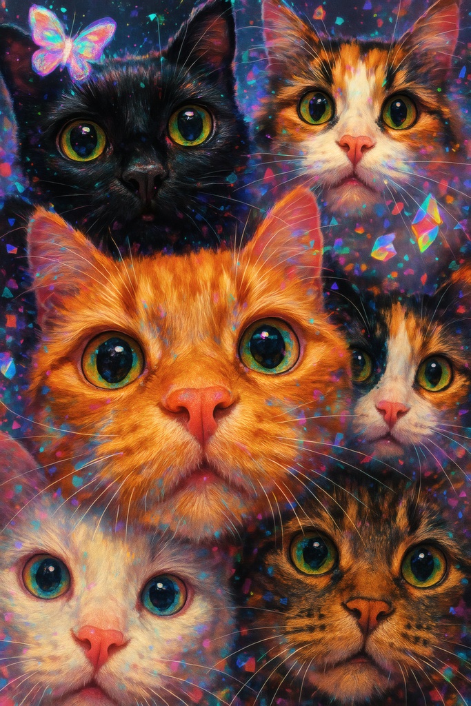 グリッチファンタジーアニマル — 夢見る猫&ウサギ&動物アップ壁紙セット(全6枚)