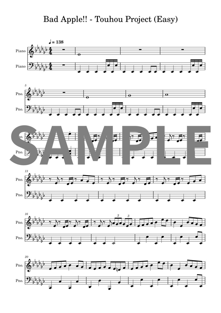 【楽譜セット】Bad Apple!! - 東方Project｜MIDI + PDF（Easy）