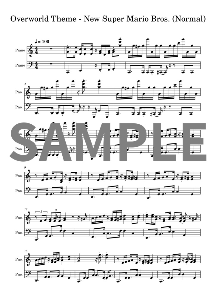 【楽譜セット】地上BGM - Newスーパーマリオブラザーズ｜MIDI + PDF（Normal）