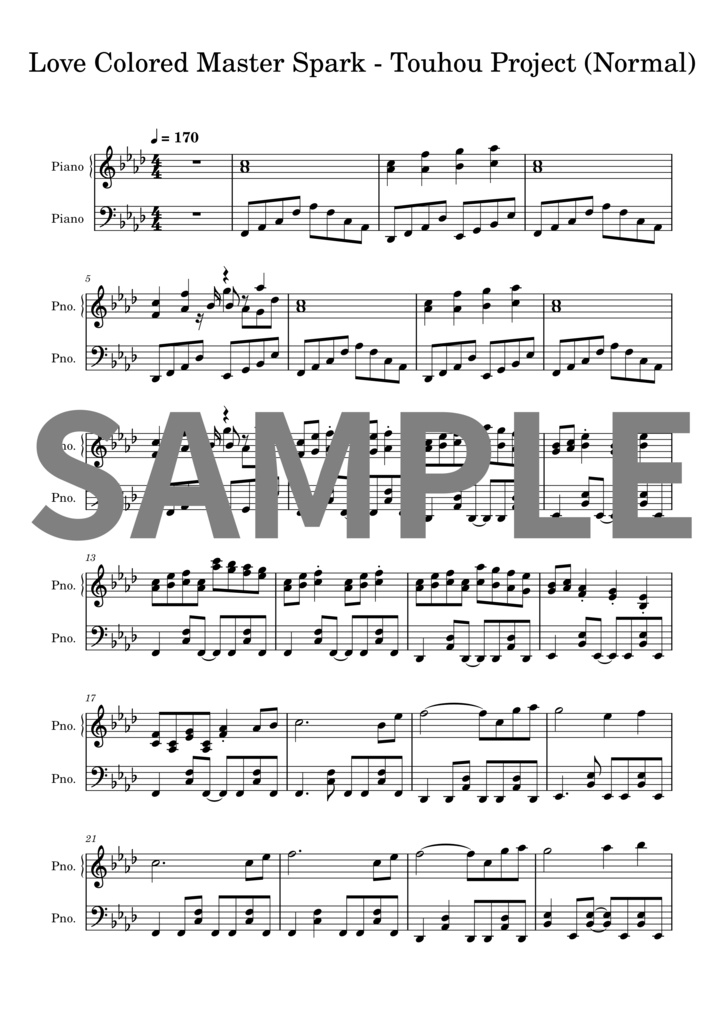 【楽譜セット】恋色マスタースパーク - 東方プロジェクト｜MIDI + PDF（Normal）