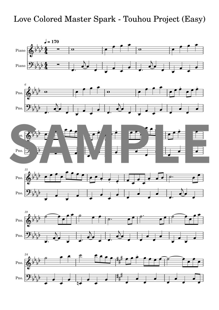 【楽譜セット】恋色マスタースパーク - 東方プロジェクト｜MIDI + PDF（Easy）