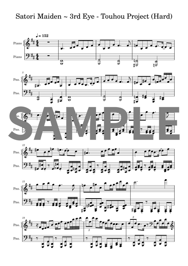 【楽譜セット】少女さとり ～ 3rd Eye - 東方プロジェクト｜MIDI + PDF（Hard）