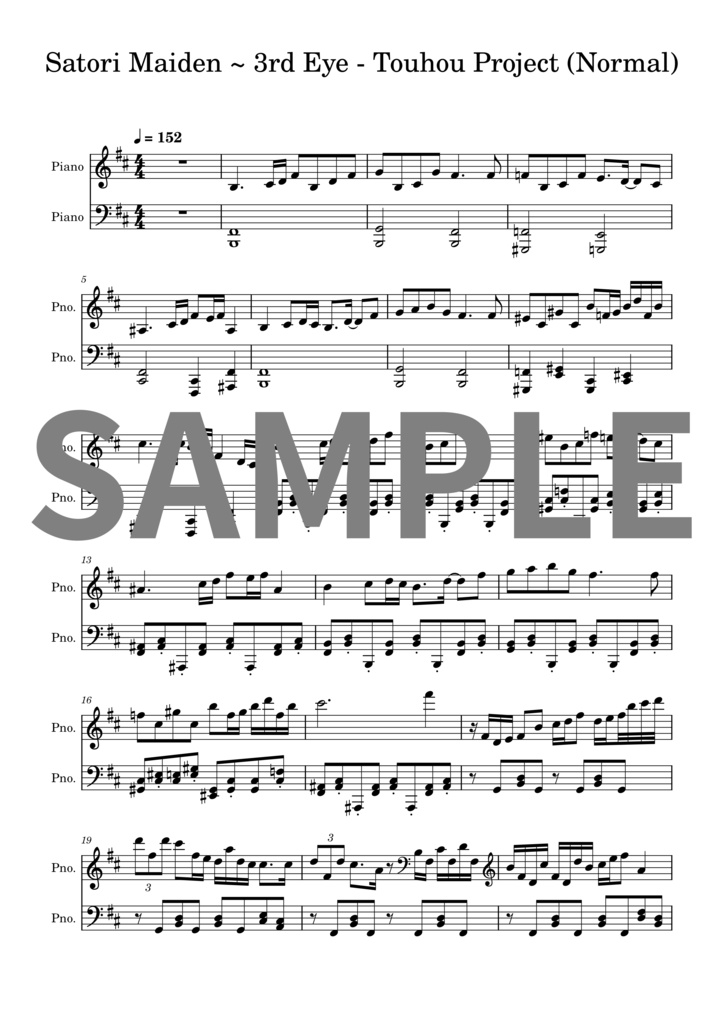 【楽譜セット】少女さとり ～ 3rd Eye - 東方プロジェクト｜MIDI + PDF（Normal）