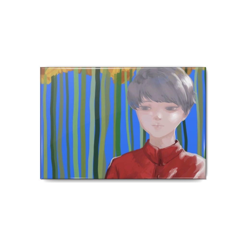 ひまわり畑の男の子缶バッヂ