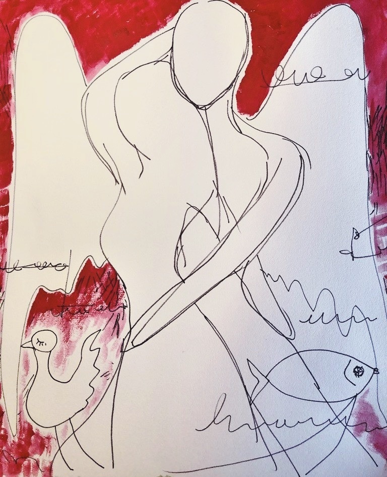 直筆絵画「 人はみな守護されている（2021）」