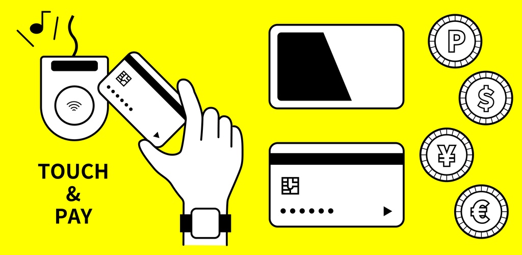 タッチ決済(カード決済・スマート決済)をする手のラインイラスト