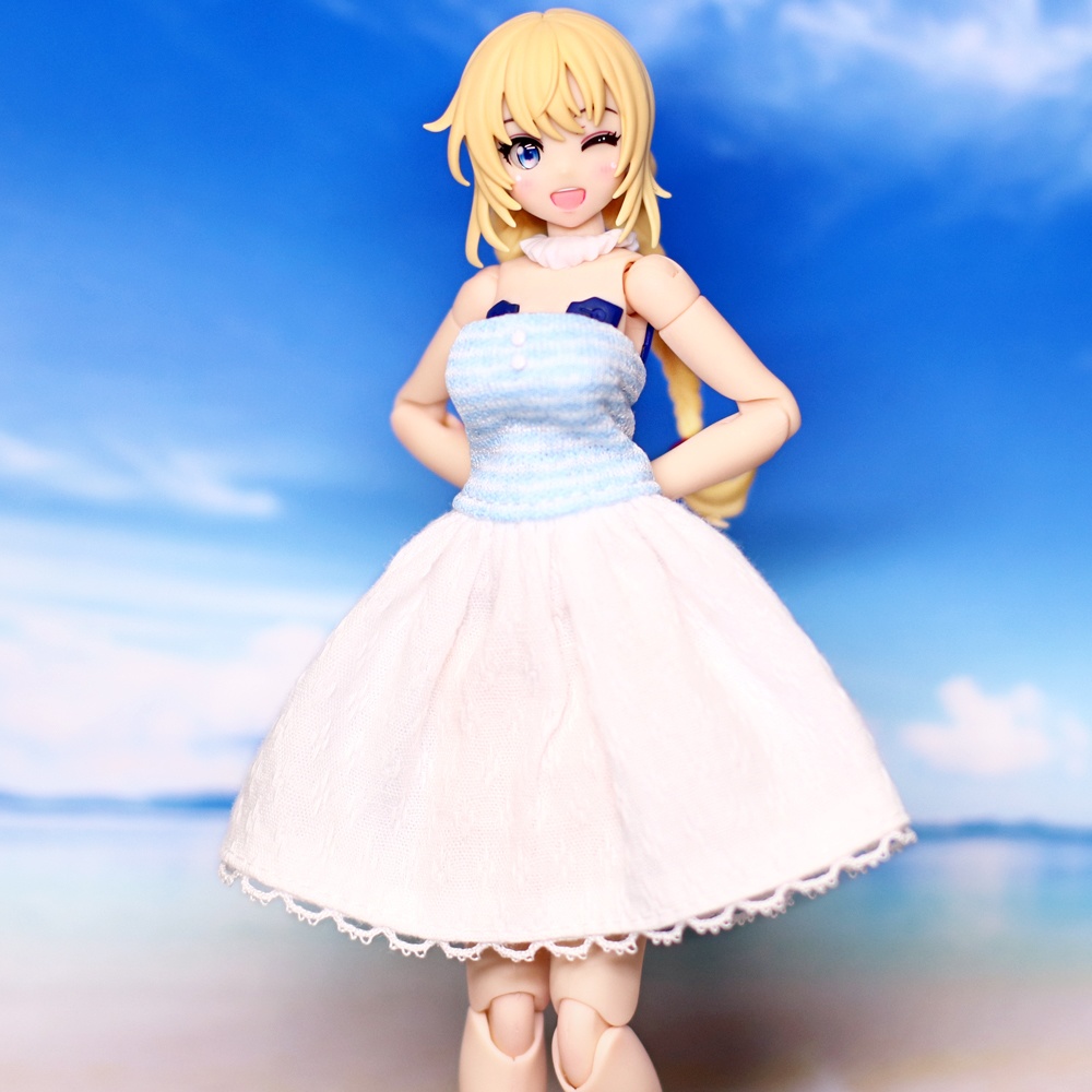 ＊ベアトップワンピ A {水色×白}