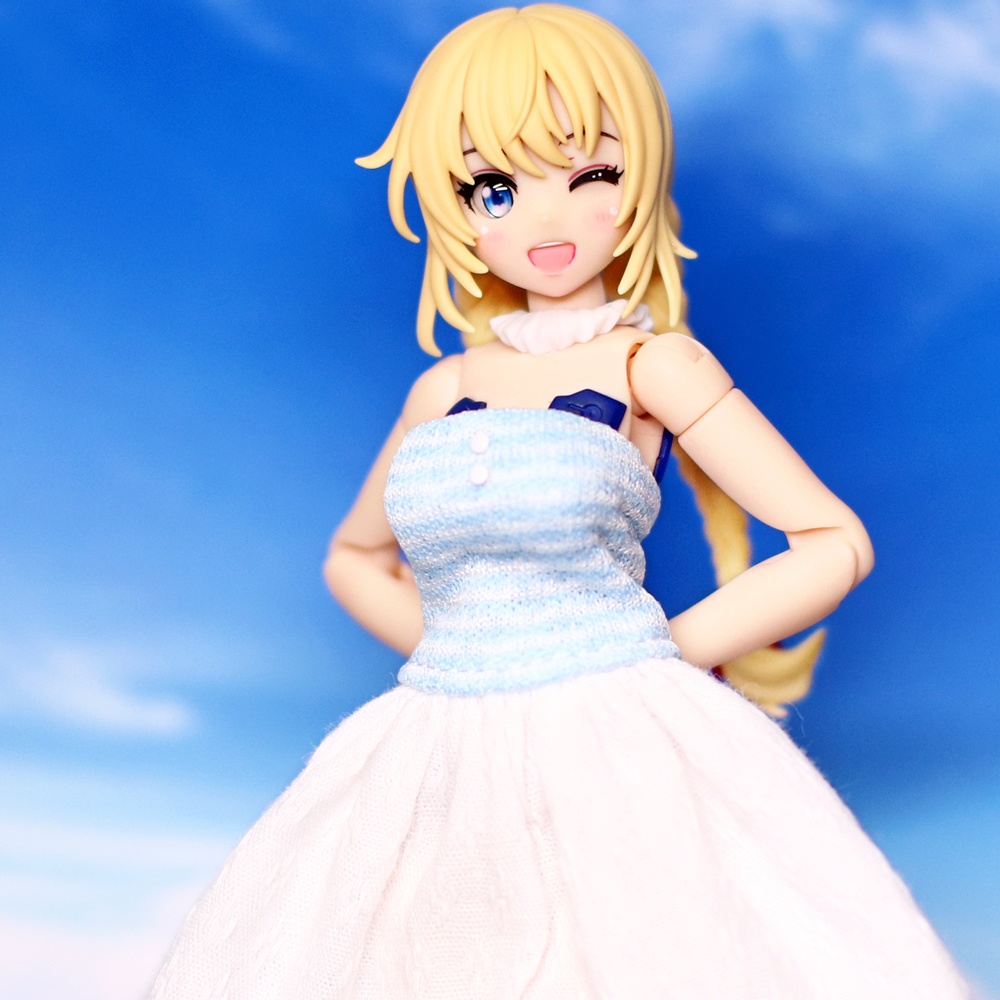 *ベアトップワンピ A {水色×白}