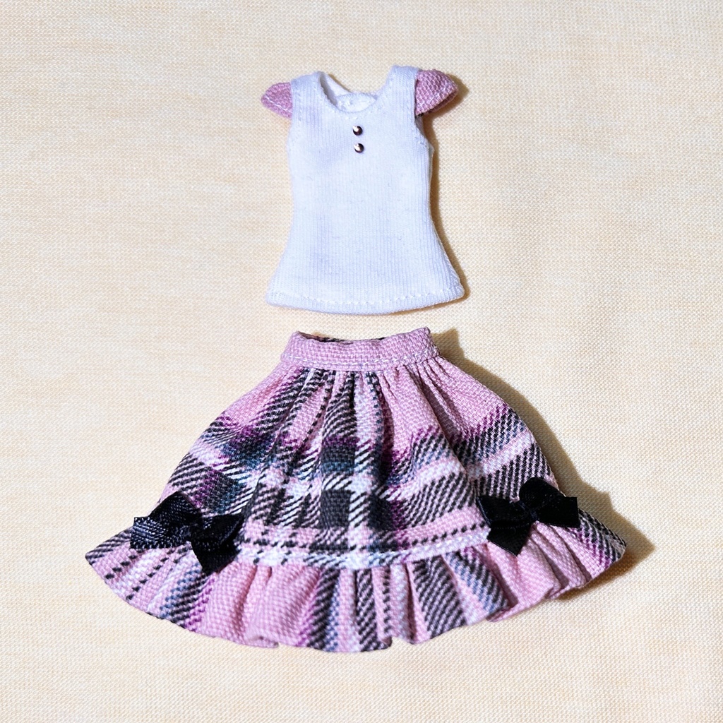 *ピンクチェックスカートセット*B (白)