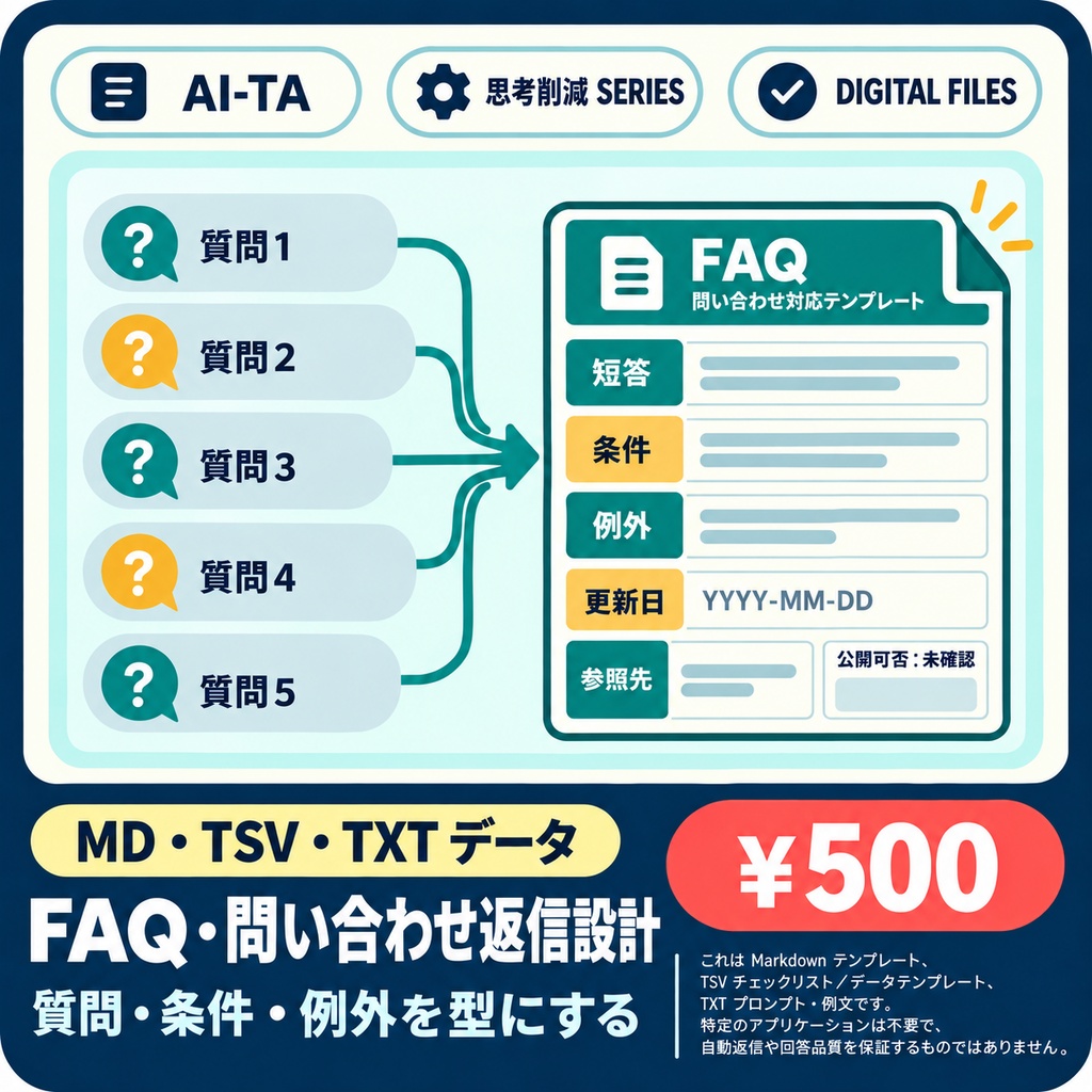 FAQ・問い合わせ返信設計キット｜同じ質問を毎回考えない
