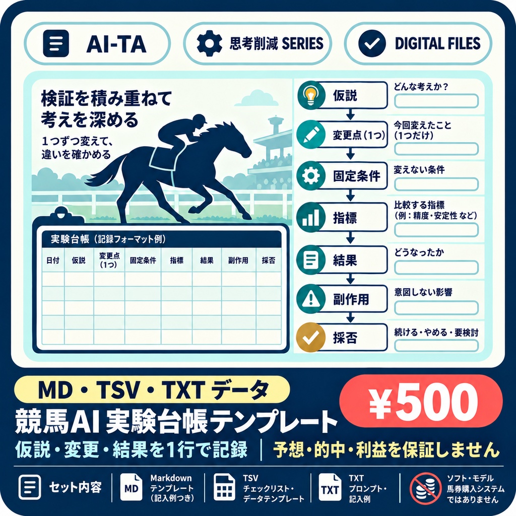競馬AI開発録｜実験台帳テンプレート｜仮説・変更・指標・結果を1実験1行で残す