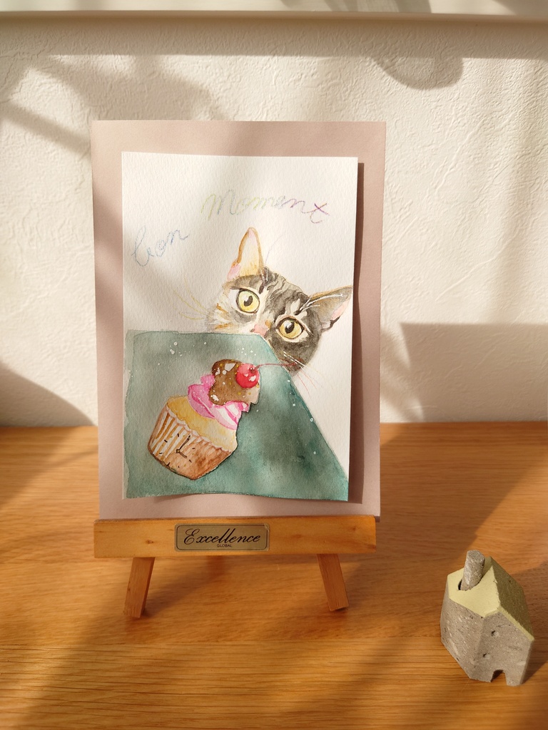 虹色髭とカップケーキ 猫 原画