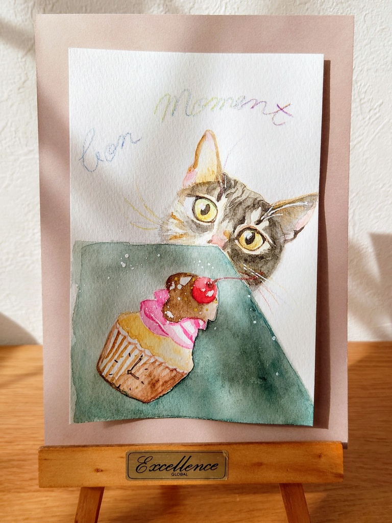 虹色髭とカップケーキ　　猫　原画