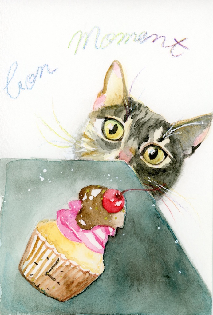 虹色髭とカップケーキ 猫 原画
