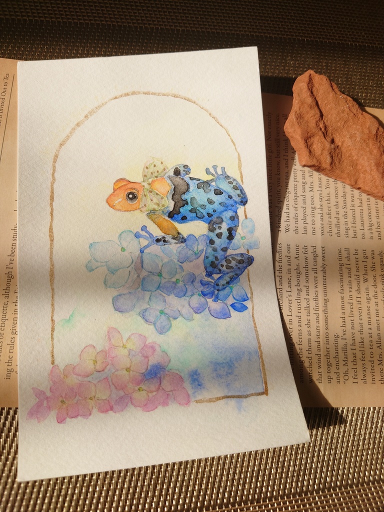 ドッドリボンの蛙さんと紫陽花.。o○🎀