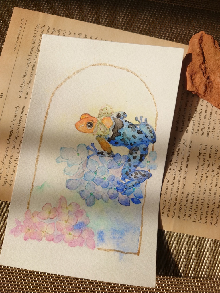 ドッドリボンの蛙さんと紫陽花.。o○🎀