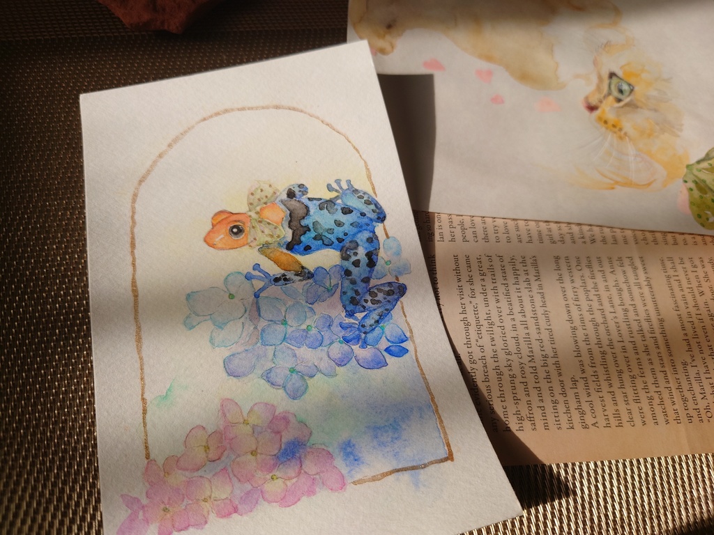 ドッドリボンの蛙さんと紫陽花.。o○🎀