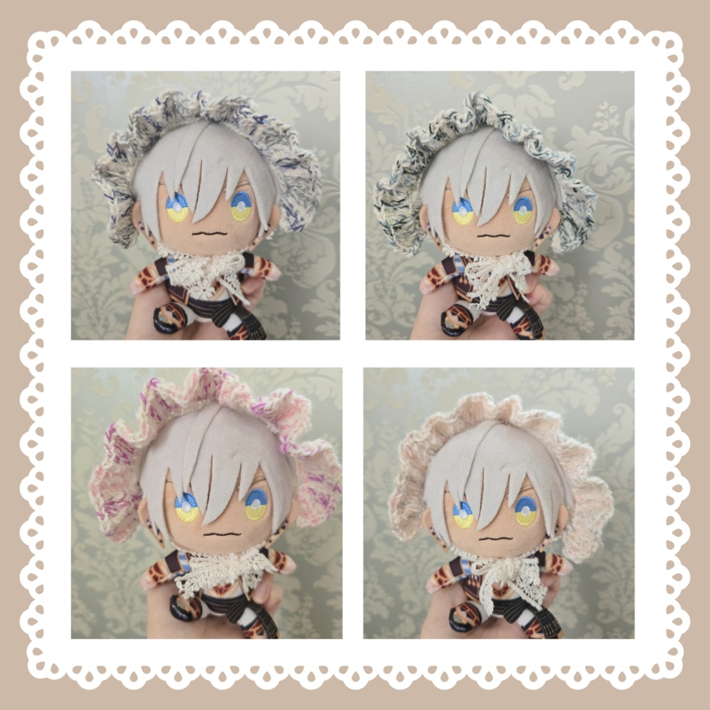 〖ぬい用〗ツイード風レースボンネット