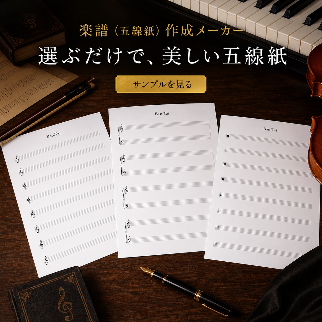 選ぶだけで美しい五線紙が完成!すべての音楽愛好家と指導者のための楽譜作製メーカー