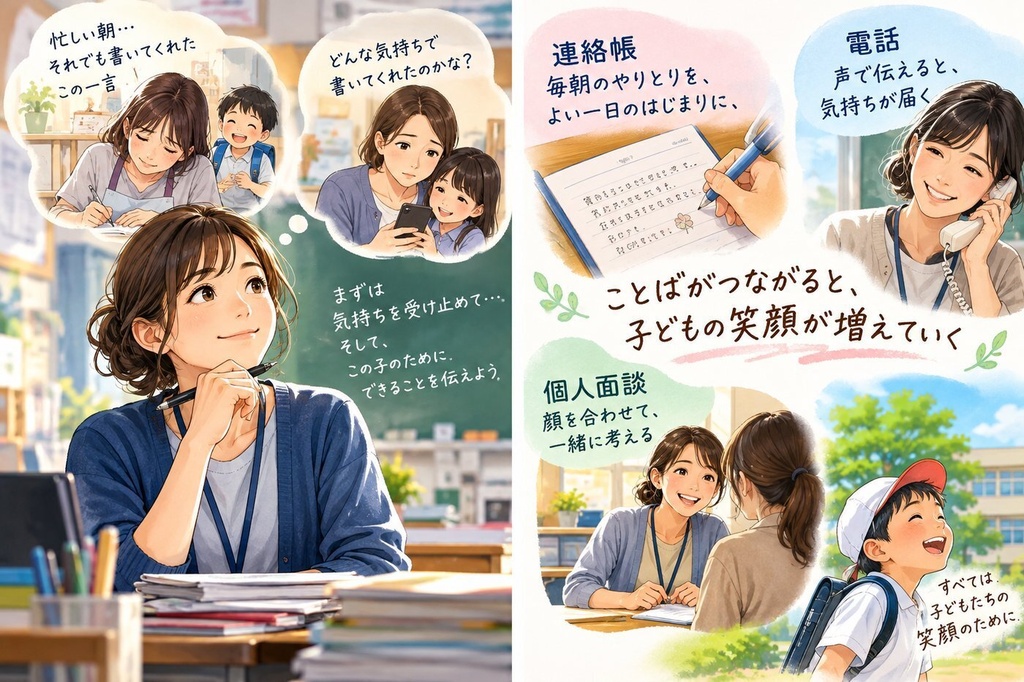 【無料お試し版】保護者に届く文例集 連絡帳のひと言返事68例+場面別文例10場面