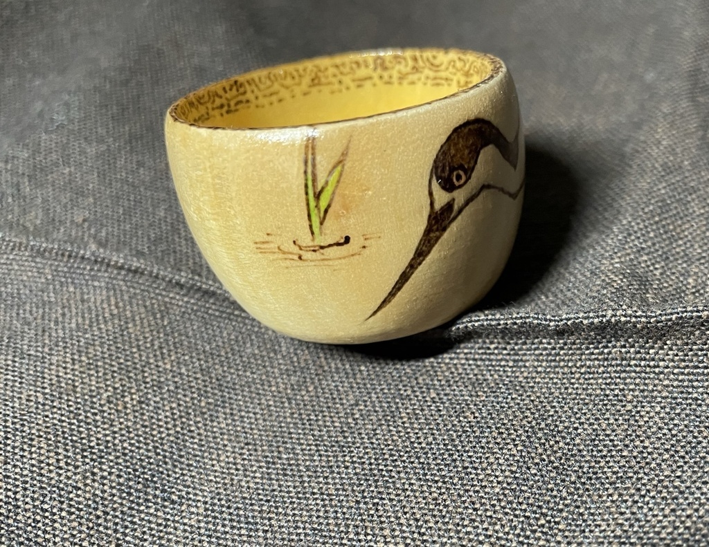 セイタカシギ 焼き絵小物入れ