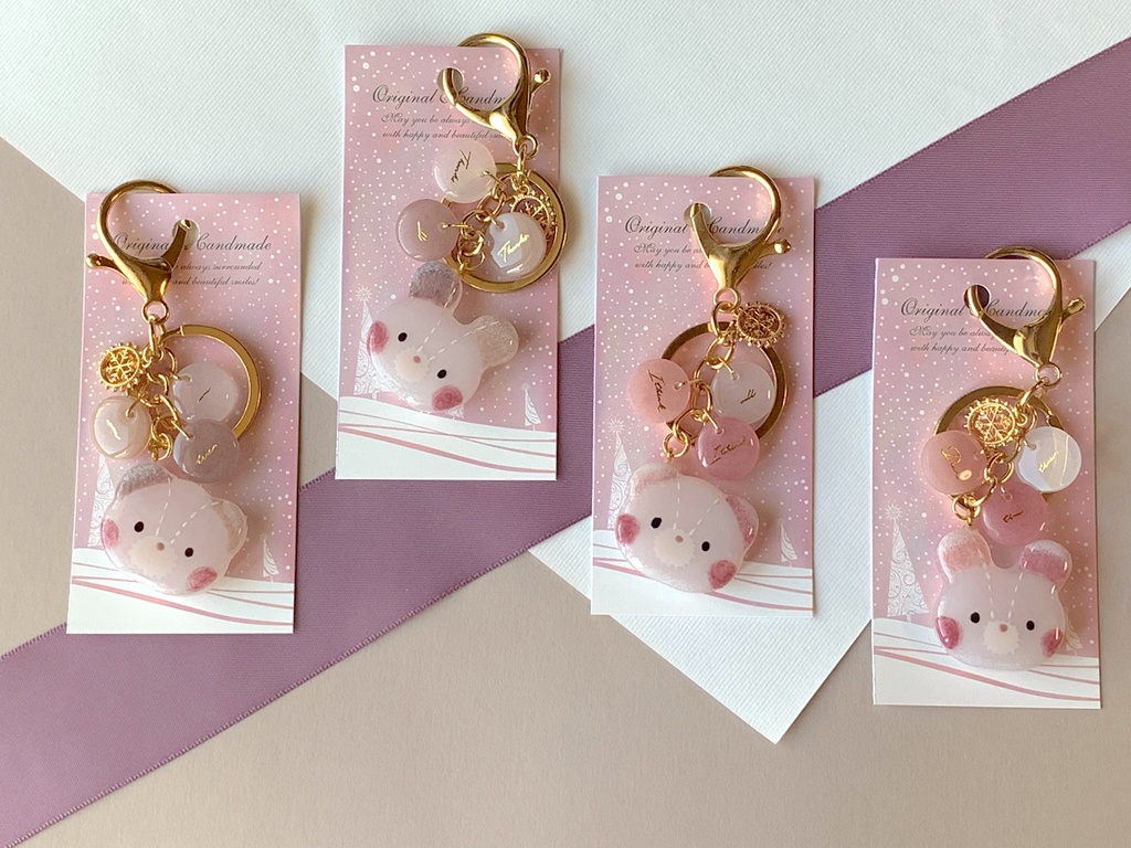 バイカラー もけうさ キーホルダー