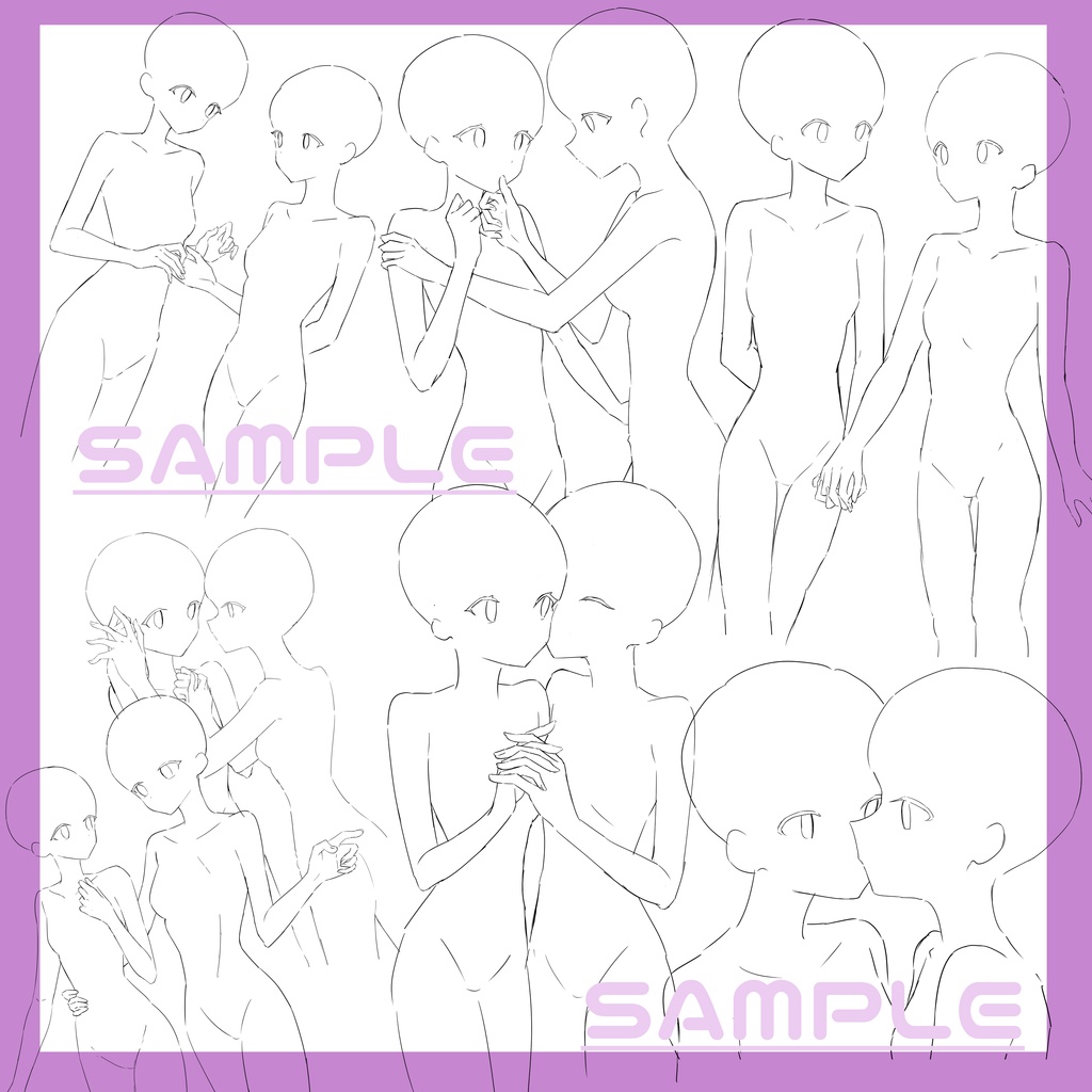 百合イラスト・漫画向けポーズ集30種(PSDファイル版有り)