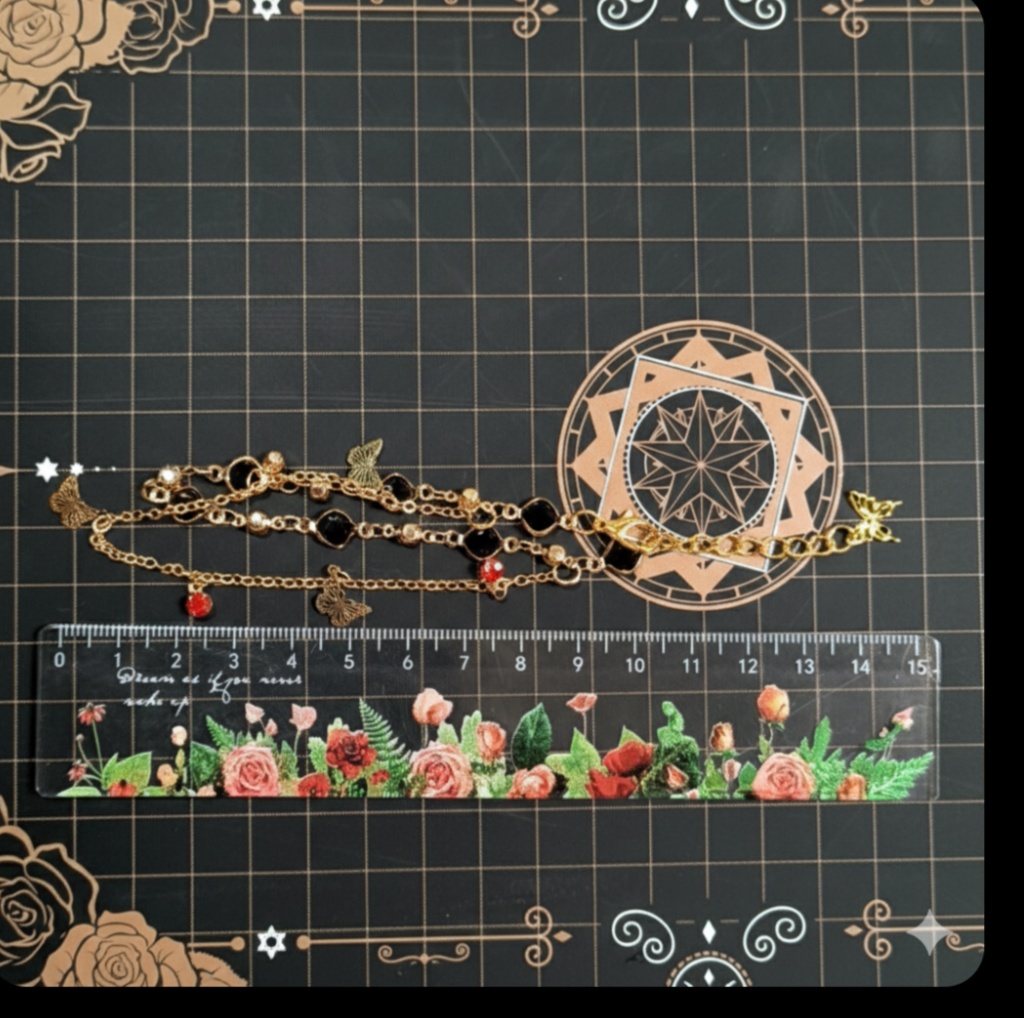 2点セット 鬼滅の刃 童磨対胡蝶しのぶイメージ 深紅の雫と黒薔薇の蝶 2連レイヤード・ゴシックブレスレット&ピアス