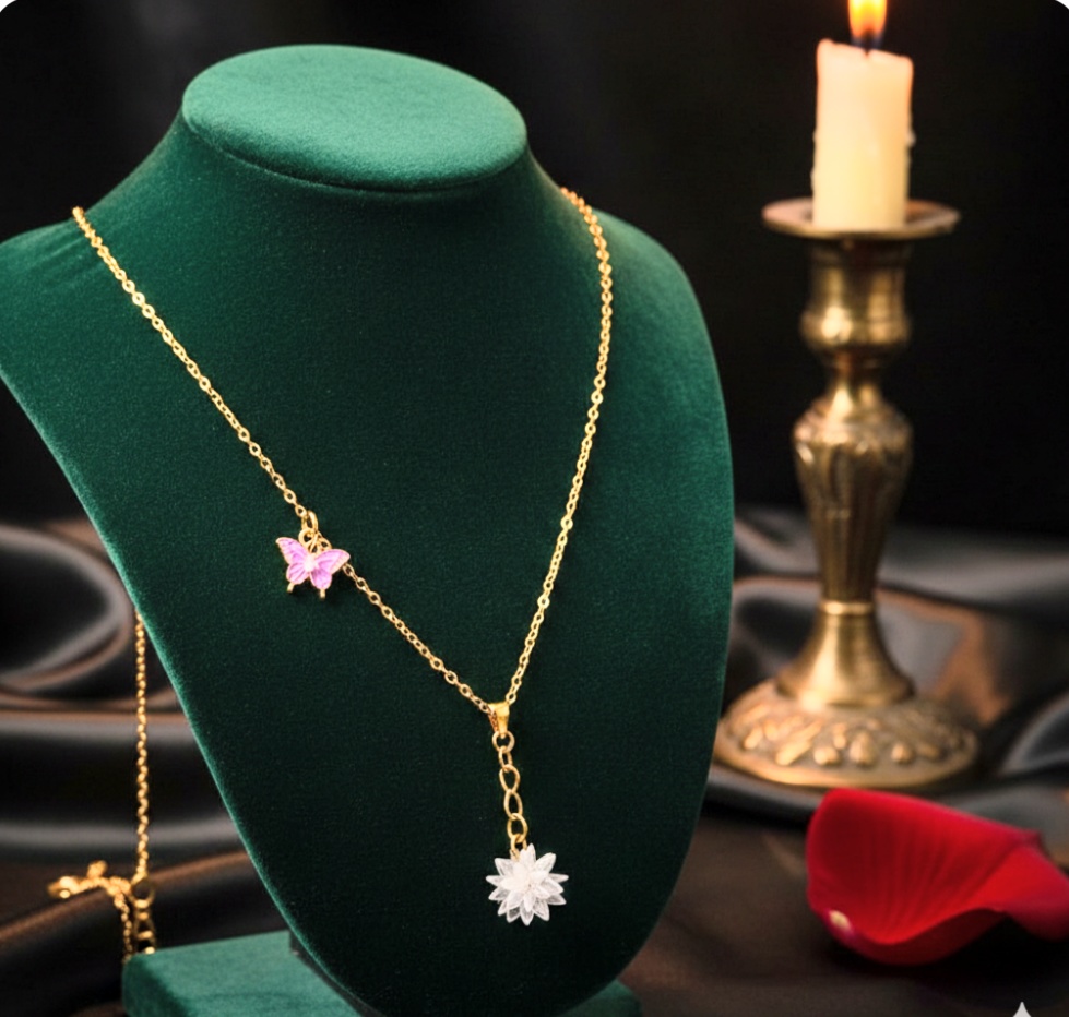 移ろう蝶と煌めく花の結晶。童磨対しのぶイメージ 長さ調節で表情が変わるハンドメイドネックレス