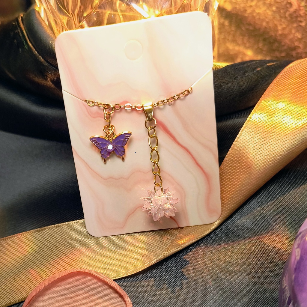 移ろう蝶と煌めく花の結晶。童磨対しのぶイメージ 長さ調節で表情が変わるハンドメイドネックレス