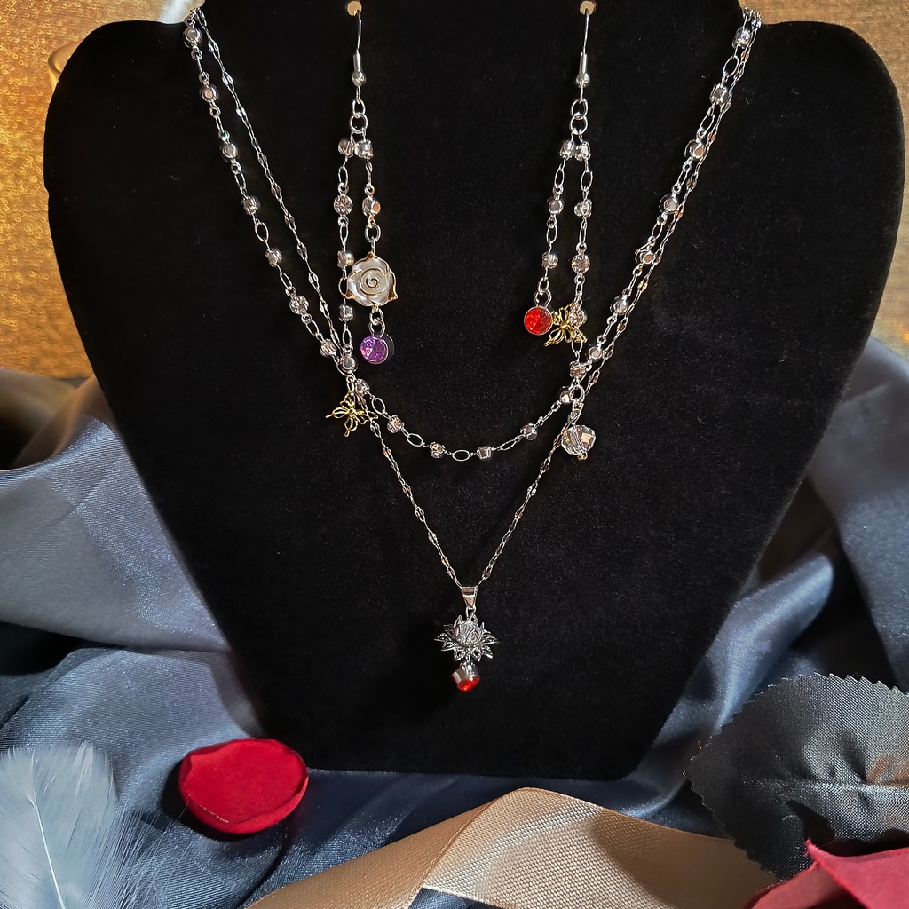 氷華と胡蝶の調べ | 概念イメージアクセサリーセット(ピアス&二連ネックレス)