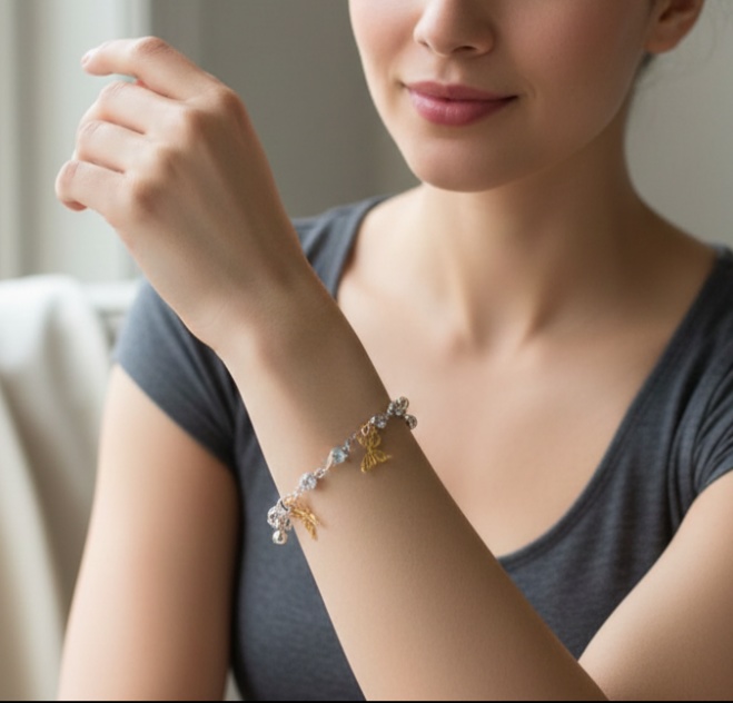 胡蝶しのぶイメージ 左右で魅せる表情。蝶とラインストーンの贅沢ブレスレット(シルバー&ゴールド)