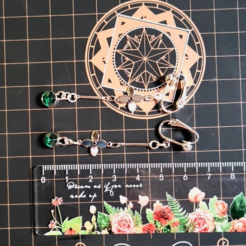 エメラルドと薔薇のアンティーク風2連ネックレス&イヤリング3点セット/海王みちる・ネプチューン風