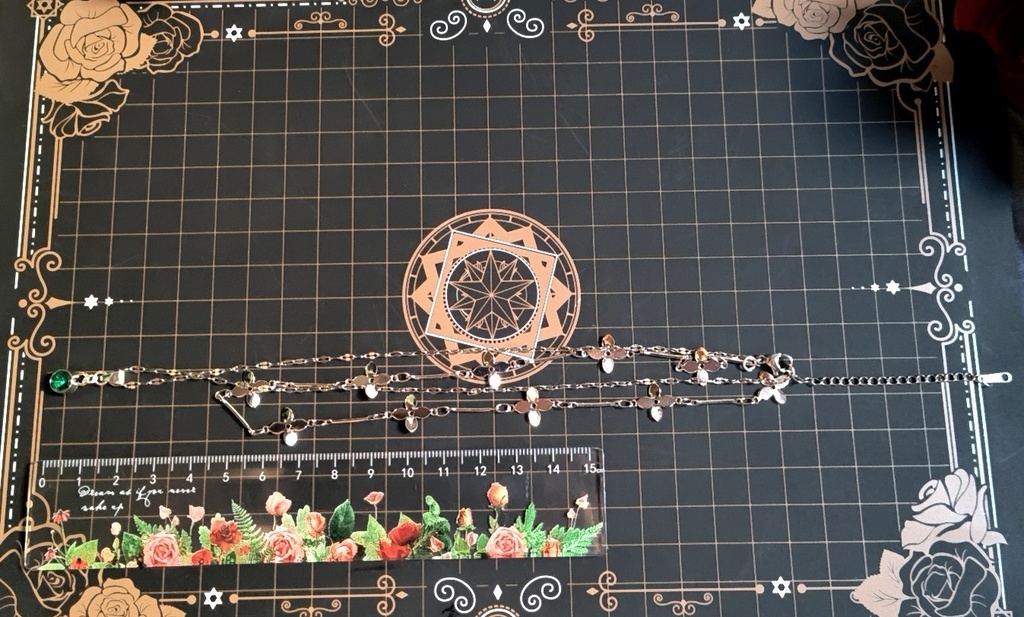 エメラルドと薔薇のアンティーク風2連ネックレス&イヤリング3点セット/海王みちる・ネプチューン風