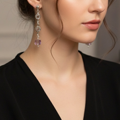 【童磨イメージ】虹色クリスタルと透過光の耳飾り・首飾りセット