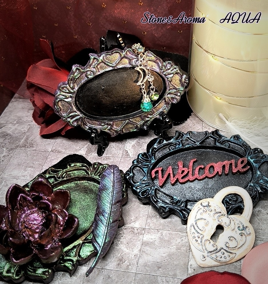 【訳あり一点もの】漆黒と偏光の魔法 - アンティーク風ディスプレイセット -