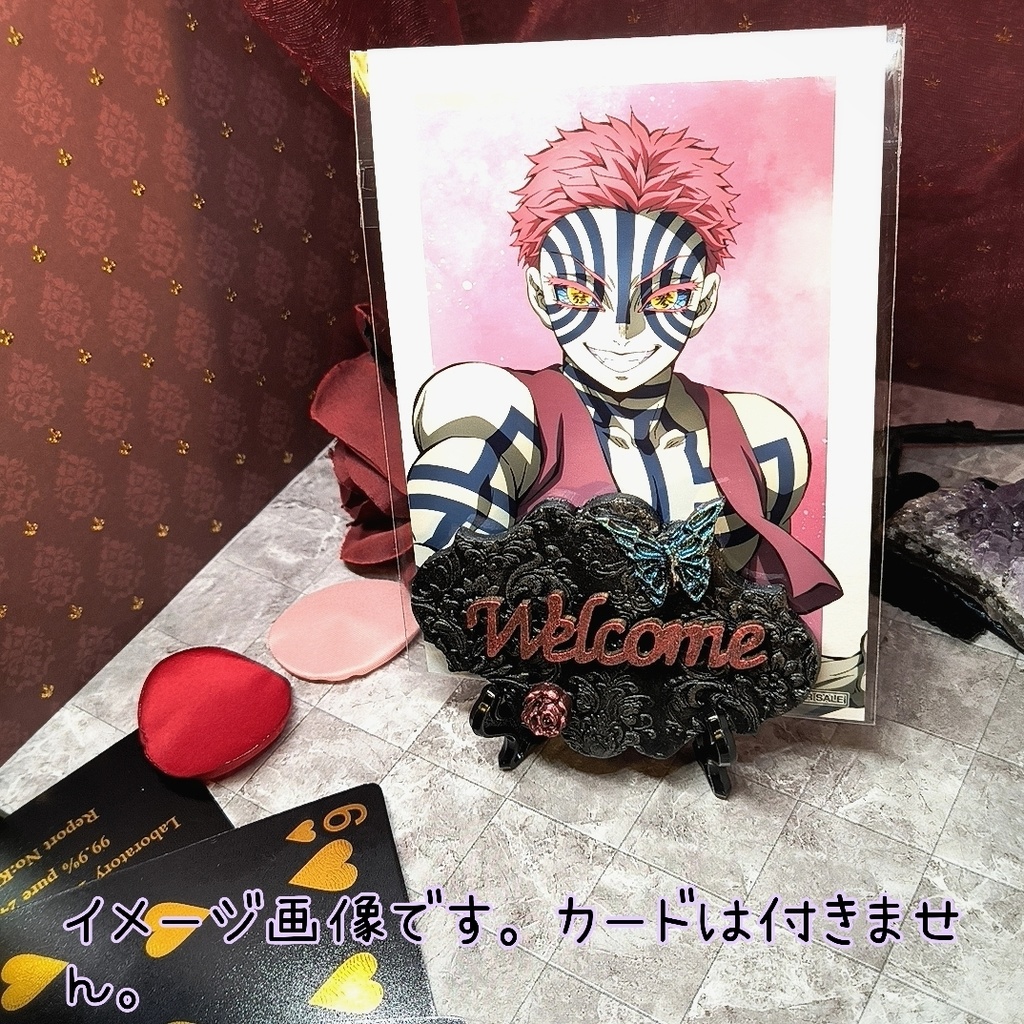 幻想を飾るディスプレイボード漆黒×石塑粘土 置物2点イーゼル付