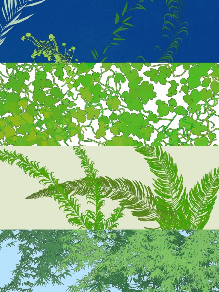 Procreateの輪郭線のある葉 混合色ブラシ 56本