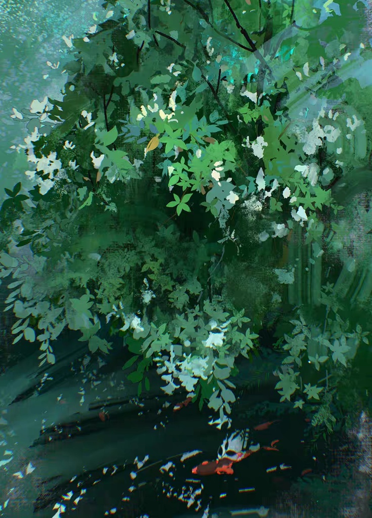 Procreateの輪郭線のある葉 混合色ブラシ 56本