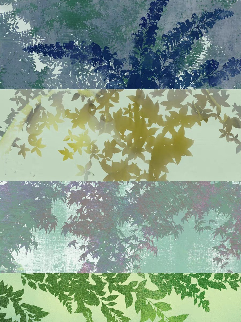 Procreateの輪郭線のある葉 混合色ブラシ 56本