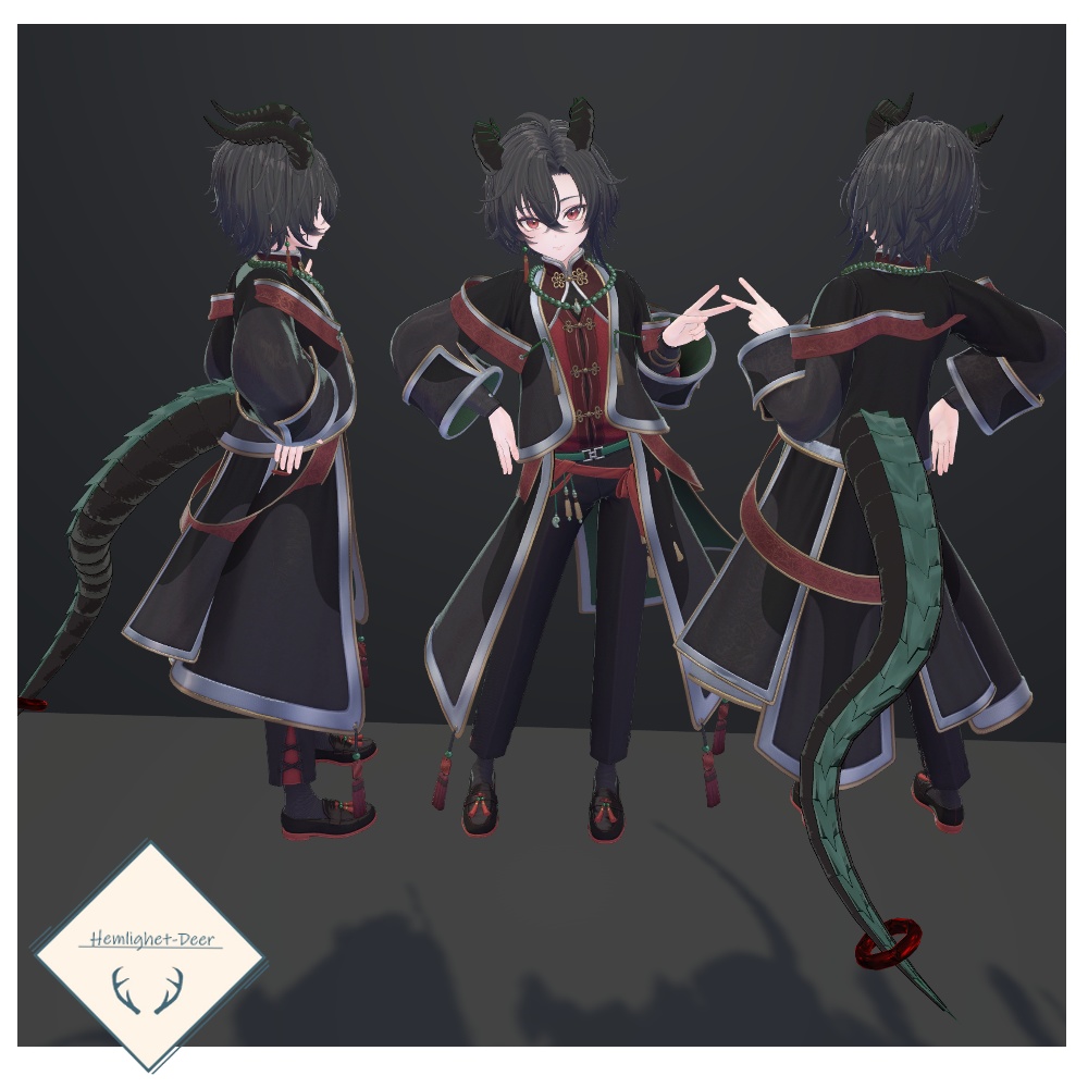 [VRChat] 龍化(角2種＋尻尾) for墨惺【3Dモデル】 缩略图 4